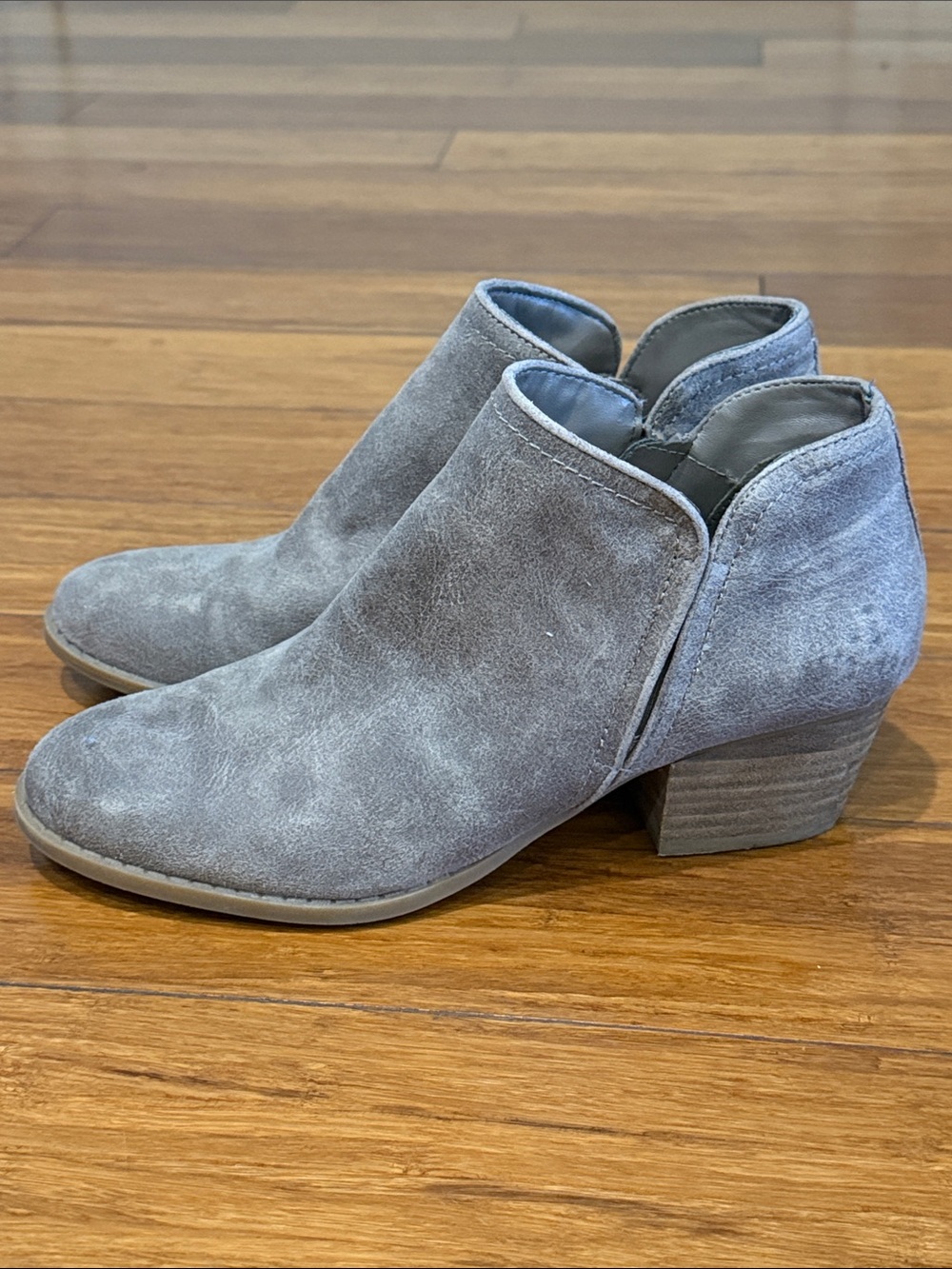 Fergie Gray Suede Ankle Booties with Low Block Heel size 8.5
